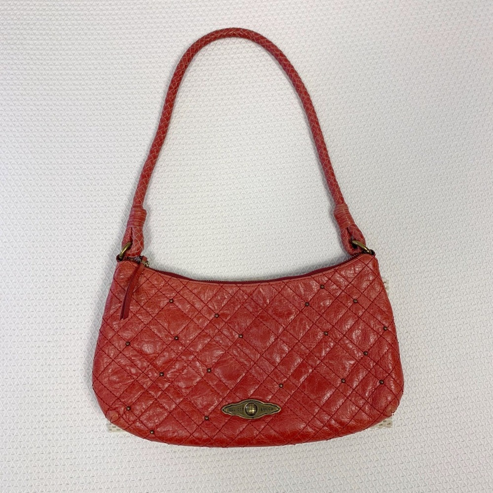 Elliott Lucca Red Quilted Leather Studded Shoulder Bag Hobo Handbag PO7462-CMS